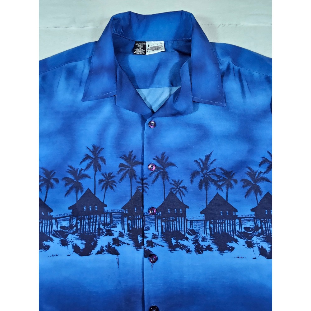 Kennington Ltd Mens XL Blue Ombre Tropical Island Palm Tree Button Up Shirt‎